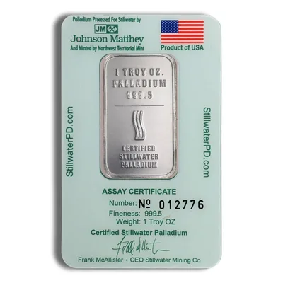 1 oz Palladium Bar - JM Stillwater (Carded) — reverse view