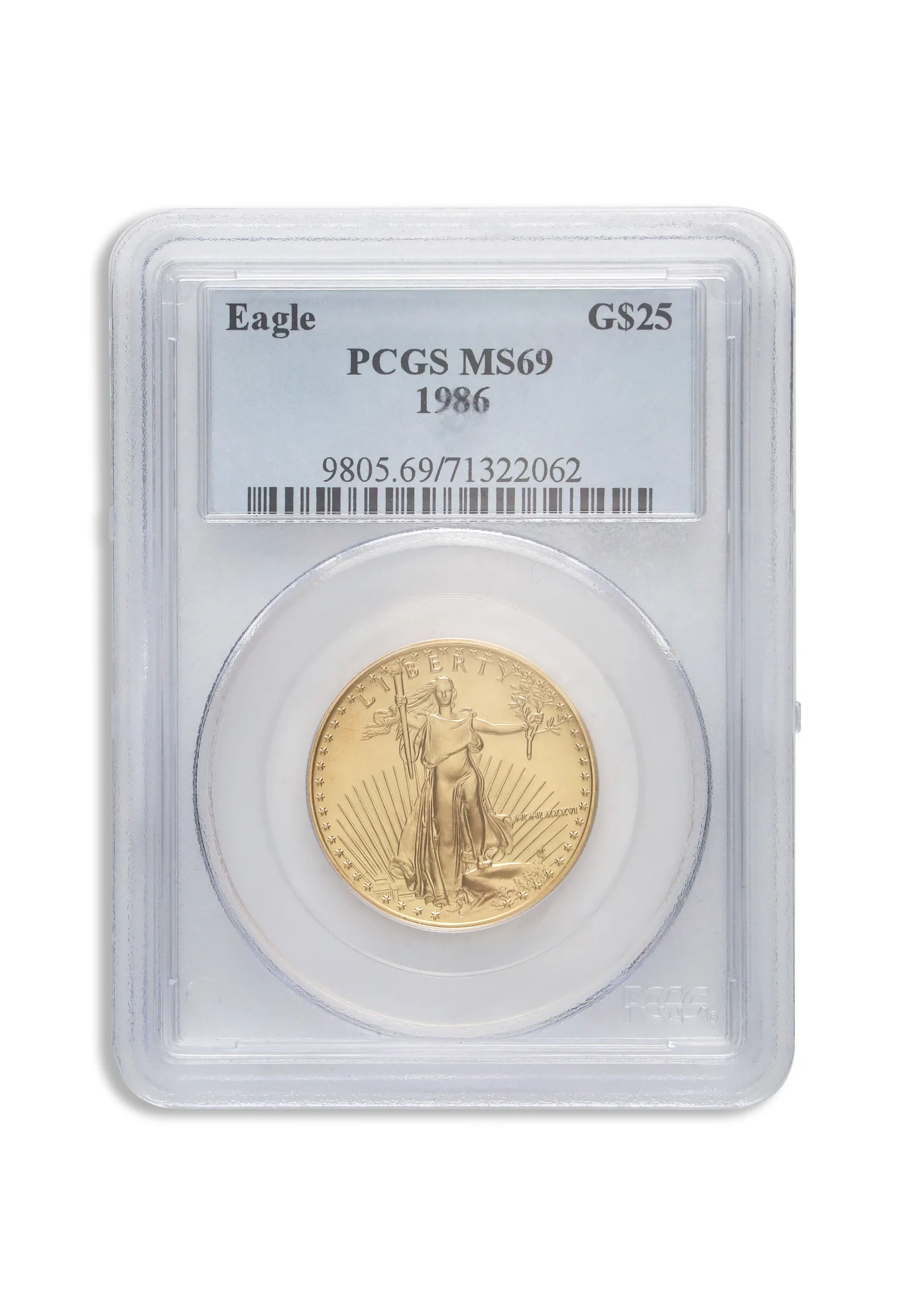 1986 1/2 oz Gold Eagle $25 PCGS MS69 — Gold bullion from Standard Bullion