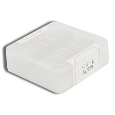 30 x 1 gram Silver Geiger Bar Box — reverse view