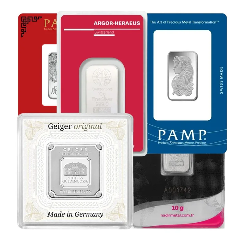 10 gram Silver Bar - Brand Varies (Carded) — Silver bullion from Standard Bullion