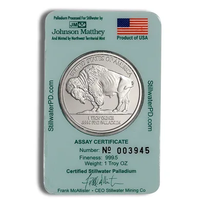 1 oz Palladium Round - JM Stillwater (Carded) — reverse view