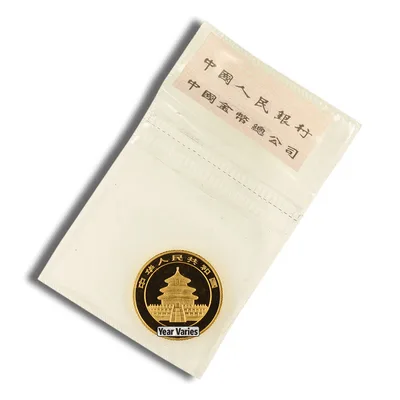 1/10 oz China Gold Panda - BU - Sealed (Year Varies) — reverse view