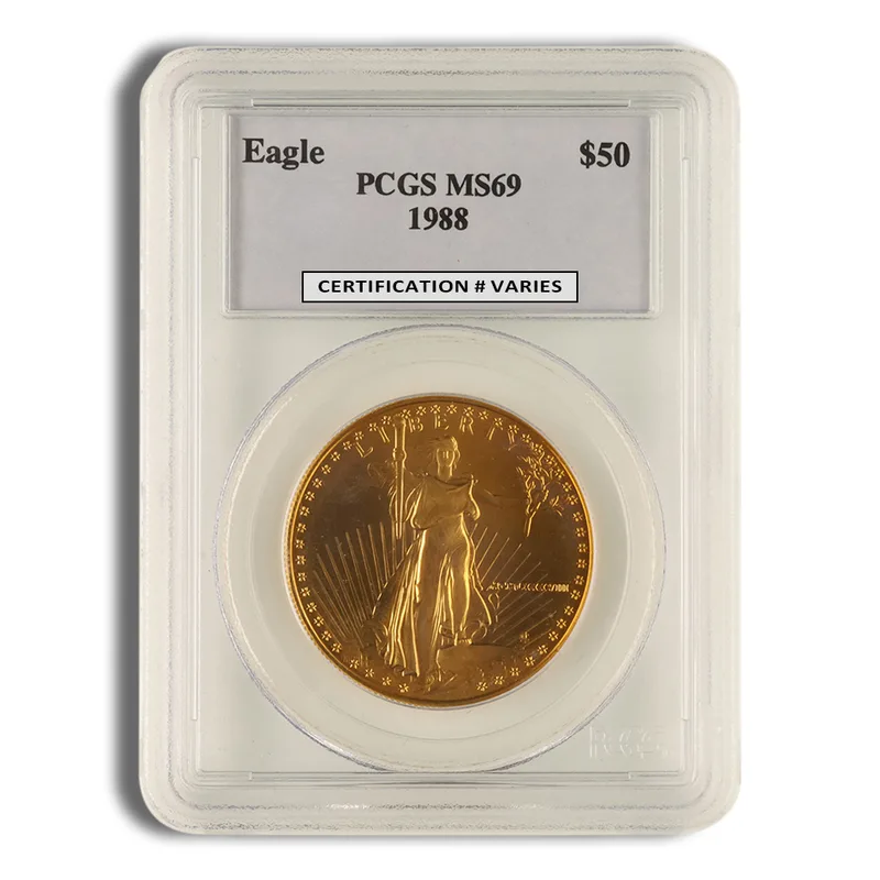 1988 1 oz Gold Eagle $50 PCGS MS69 — Gold bullion from Standard Bullion