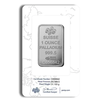 1 oz Palladium Bar - PAMP Fortuna (Carded) — reverse view