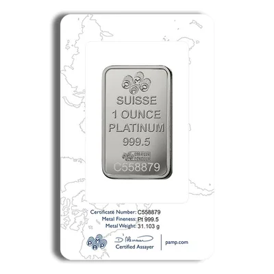 1 oz Platinum Bar - PAMP Fortuna (Carded) — reverse view
