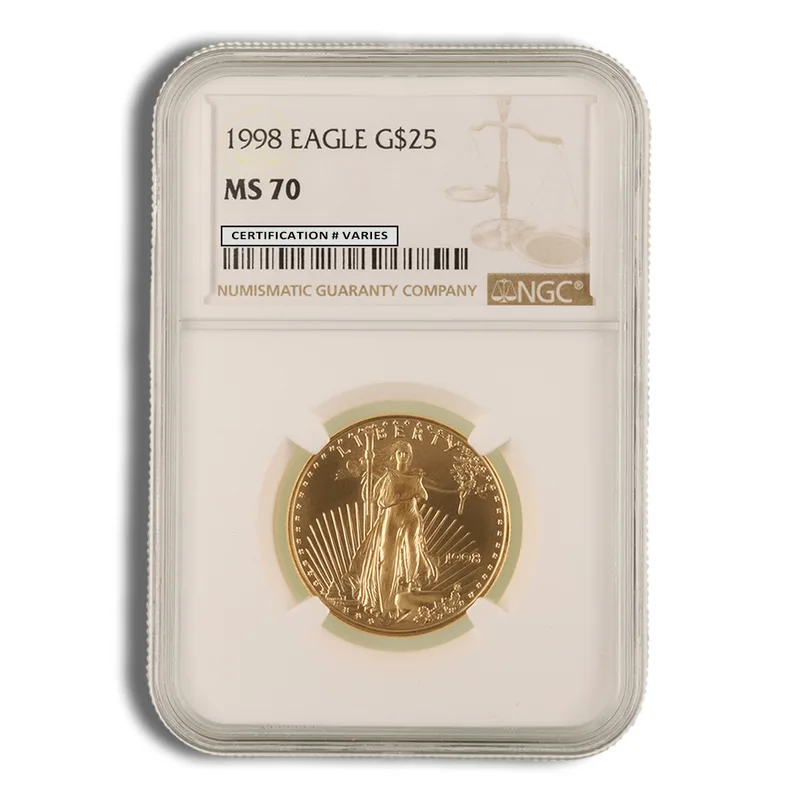 1998 1/2 oz Gold Eagle $25 NGC MS70 — Gold bullion from Standard Bullion