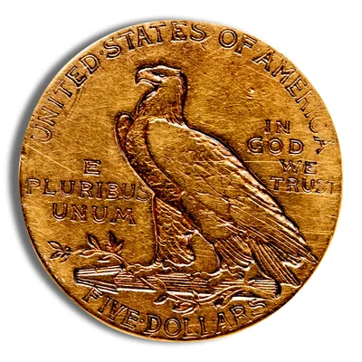 $5 Gold Indian Half Eagle - Any Grade — reverse view