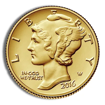 2016-W 1/10 oz Gold Mercury Dime Centennial Coin w/OGP — reverse view
