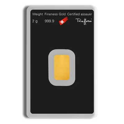 2 gram Gold Bar - Argor-Heraeus (Carded) — reverse view