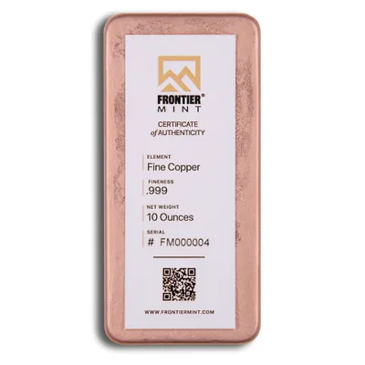 10 oz Copper Bar - Frontier Mint — reverse view