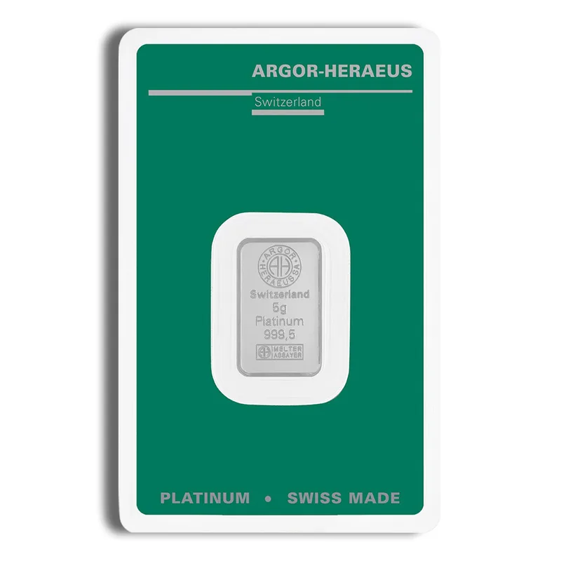 5 gram Platinum Bar - Argor-Heraeus (Carded) — Platinum bullion from Standard Bullion