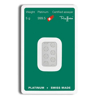 5 gram Platinum Bar - Argor-Heraeus (Carded) — reverse view