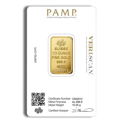 1/2 oz Gold Bar - PAMP Fortuna (Carded) — reverse view