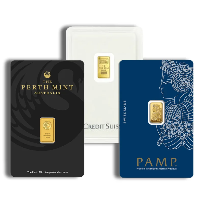 1 gram Gold Bar - Brand Varies (Carded) — Gold bullion from Standard Bullion