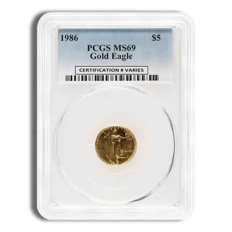 1986 1/10 oz Gold Eagle $5 PCGS MS69 — Gold bullion from Standard Bullion