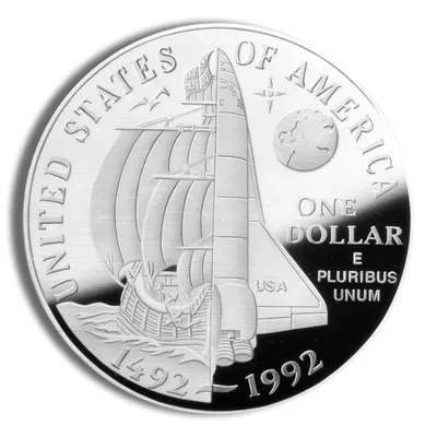 1992-P <body> Columbus Silver Commem - Proof — reverse view