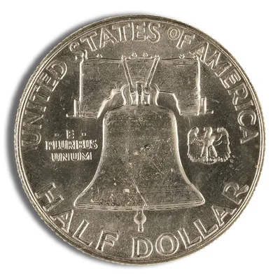 <body> FV 90% Silver Franklin Half Dollars - AU — reverse view