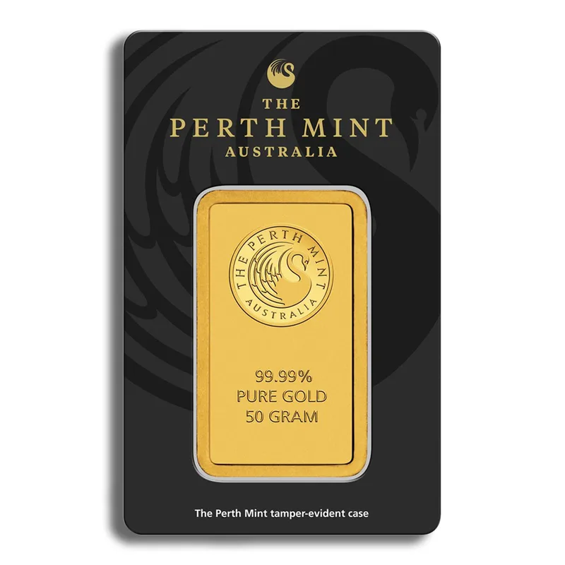 50 gram Gold Bar - Perth Mint (Carded) — Gold bullion from Standard Bullion