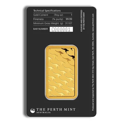 1 oz Gold Bar - Perth Mint (Black Card) — reverse view