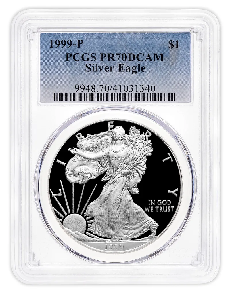 1999-P Proof Silver Eagle PCGS PR70 — Silver bullion from Standard Bullion