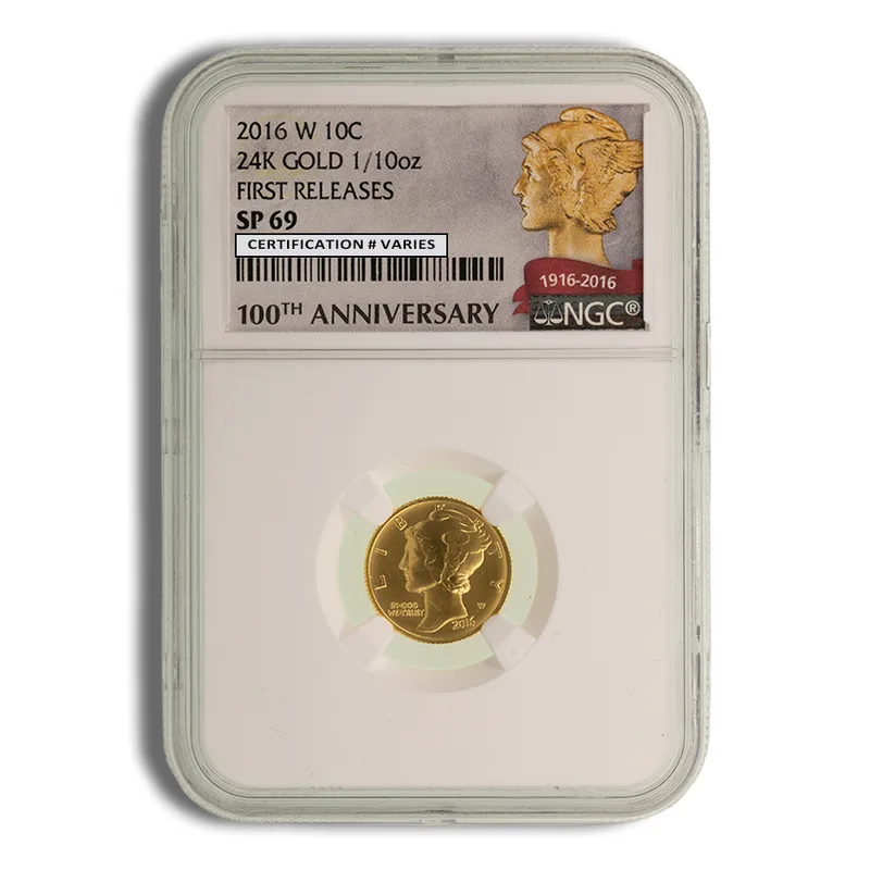 2016-W 1/10 oz Gold Mercury Dime Centennial (Cap/Incomplete/Slab) — Gold bullion from Standard Bullion