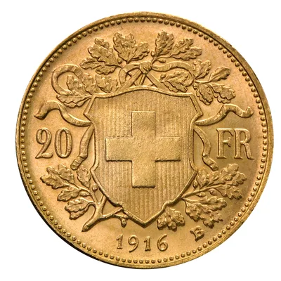 Switzerland Gold 20 Francs - Helvetia (1897-1949) — reverse view