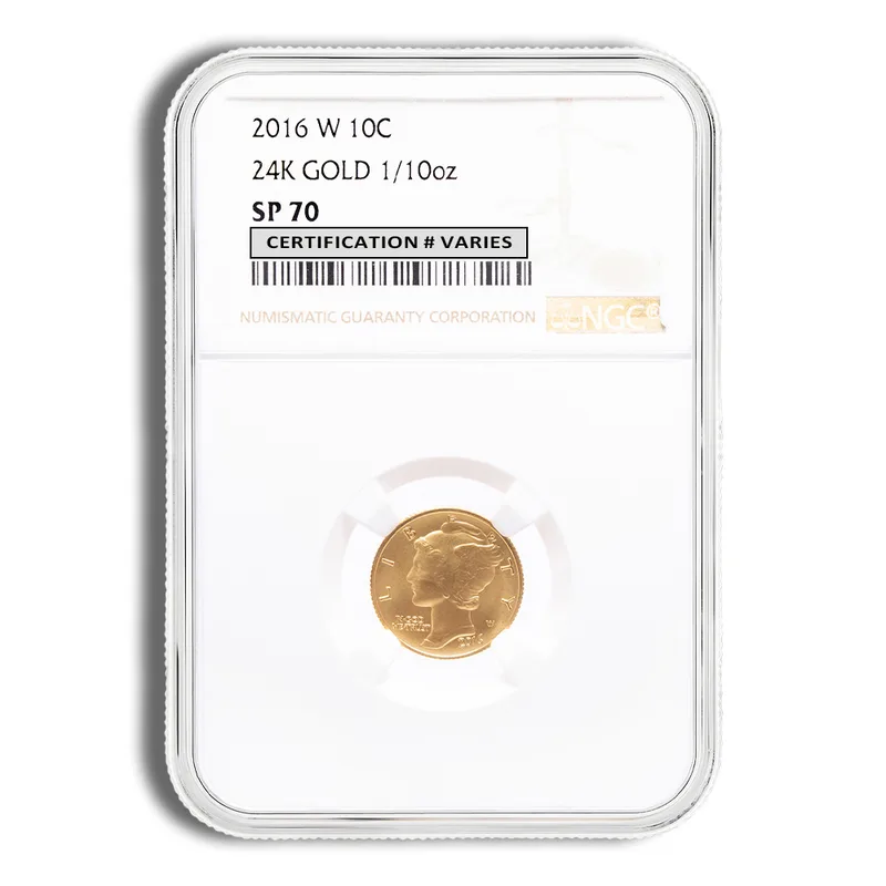 2016-W 1/10 oz Gold Mercury Dime Centennial Coin NGC SP70 — Gold bullion from Standard Bullion
