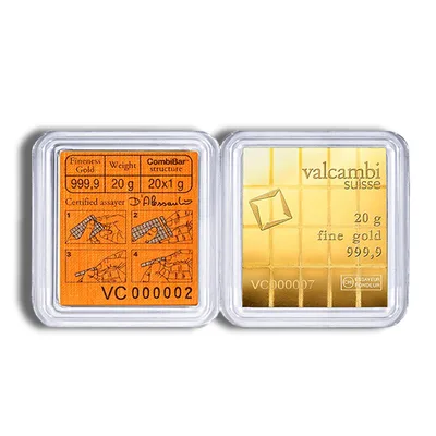 20 x 1 gram .9999 Valcambi CombiBar™ Gold (In Assay) — reverse view