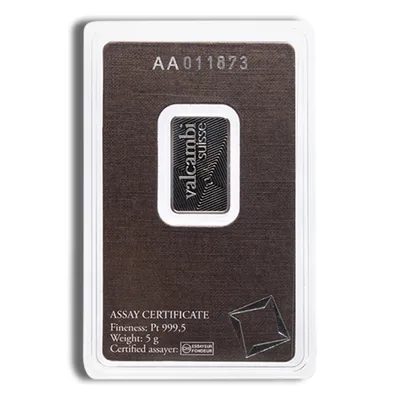 5 gram Platinum Bar - Valcambi (Carded) — reverse view