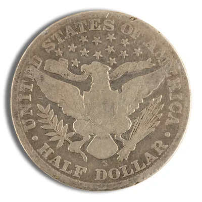 <body> FV 90% Silver Barber Half Dollars - Avg Circ — reverse view