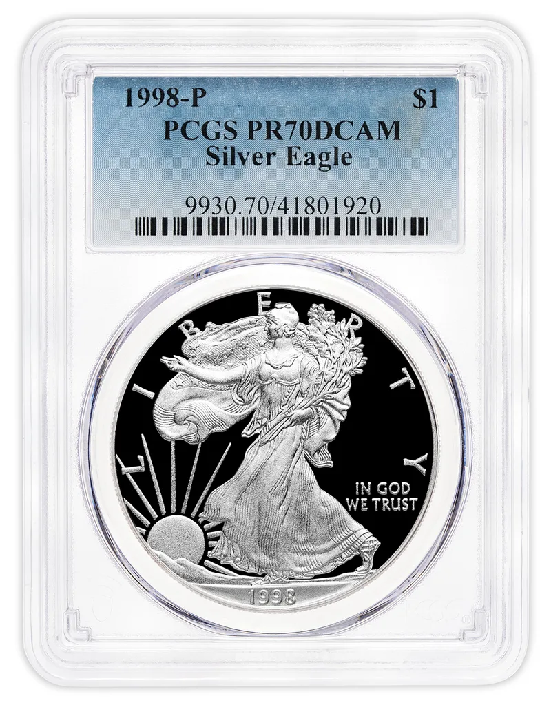 1998-P Proof Silver Eagle PCGS PR70 — Silver bullion from Standard Bullion
